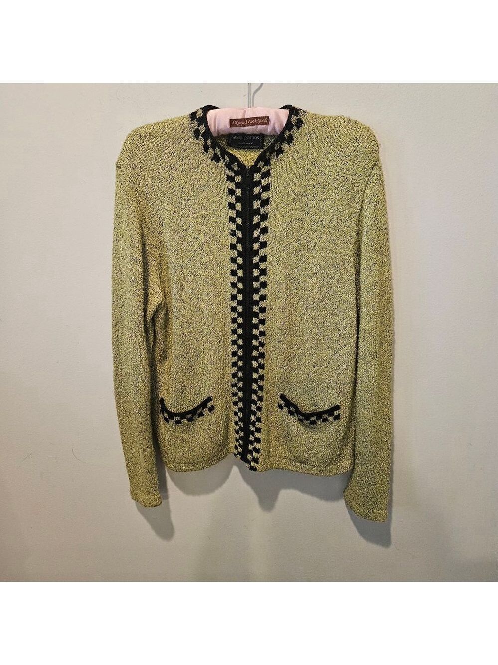 Women's South Cotton Hand Loomed Cardigan Jacket Size M/L Green/Black